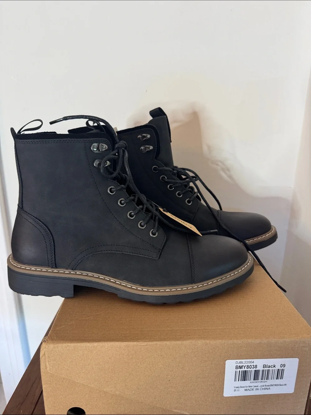 Vostey Black Lace-Up Side-Zip Tactical Boot